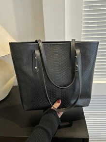 1 件黑色大容量仿蛇皮手提包帶金屬飾釘裝飾女士聖誕禮物