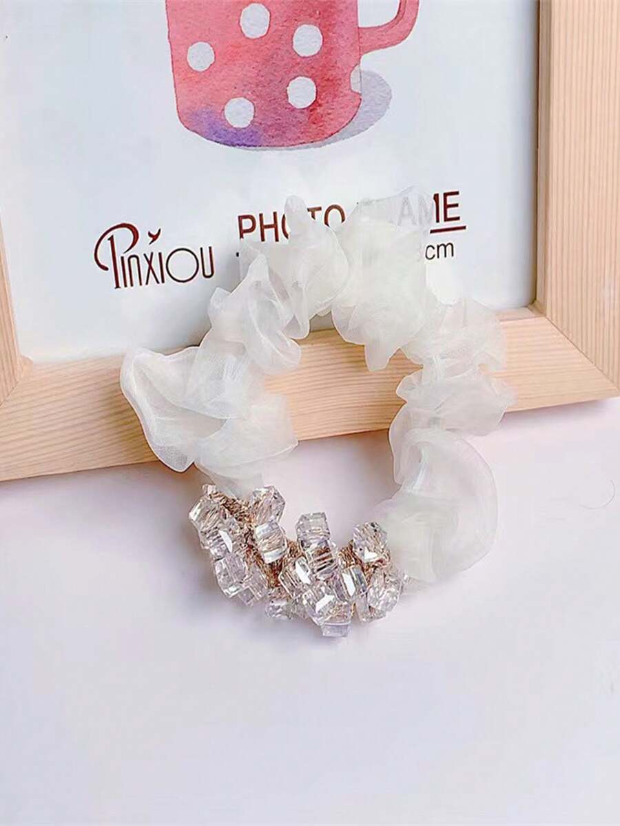 1 件装女士米色时尚水晶方形发带、优雅发圈马尾辫夹、发饰