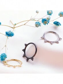 钛金属鼻环，圆形钛球焊接花朵鼻环，可植入式G23钛合金软骨耳环，精美饰品，鼻中隔铰链段个性化鼻环，时尚配饰，宽度8/10/12毫米 - 銀色 - 查看 3