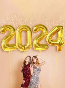 1 組金色 32 吋 2024 新年派對氣球、聖誕裝飾氣球、感恩節派對裝飾氣球 - 金色 - 查看 2