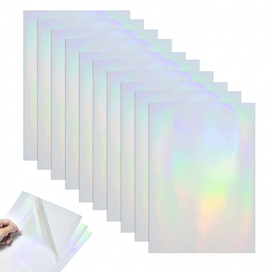 [10入組]透明全息片,全息貼紙印刷全息紙a4尺寸,可拆卸防水,適用於家用噴墨或雷射打印機相片裝飾diy材料 - 彩色 - 查看 1