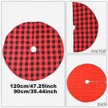 1 件红色和黑色格子圣诞树裙，方形和大格子和圆形金色边饰面料复合无纺布圣诞树裙适合圣诞树底部装饰最佳礼物 - 彩色 - 查看 2