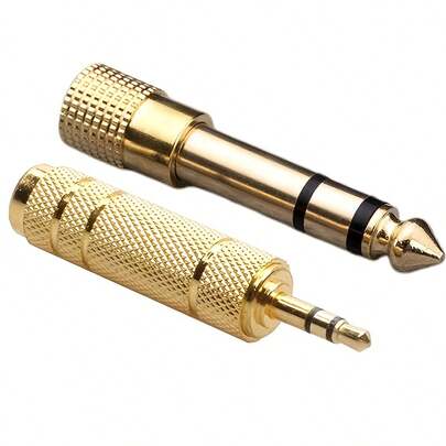 Hai bộ chuyển đổi âm thanh nổi từ giắc đực 3,5 mm sang giắc cái 6,35 mm bằng đồng nguyên chất và một bộ chuyển đổi âm thanh nổi từ giắc đực 1/8 inch sang giắc cái 1/4 inch, có thể dùng làm bộ chuyển đổi tai nghe hoặc bộ chuyển đổi bộ khuếch đại tai nghe. Gói hai bộ.