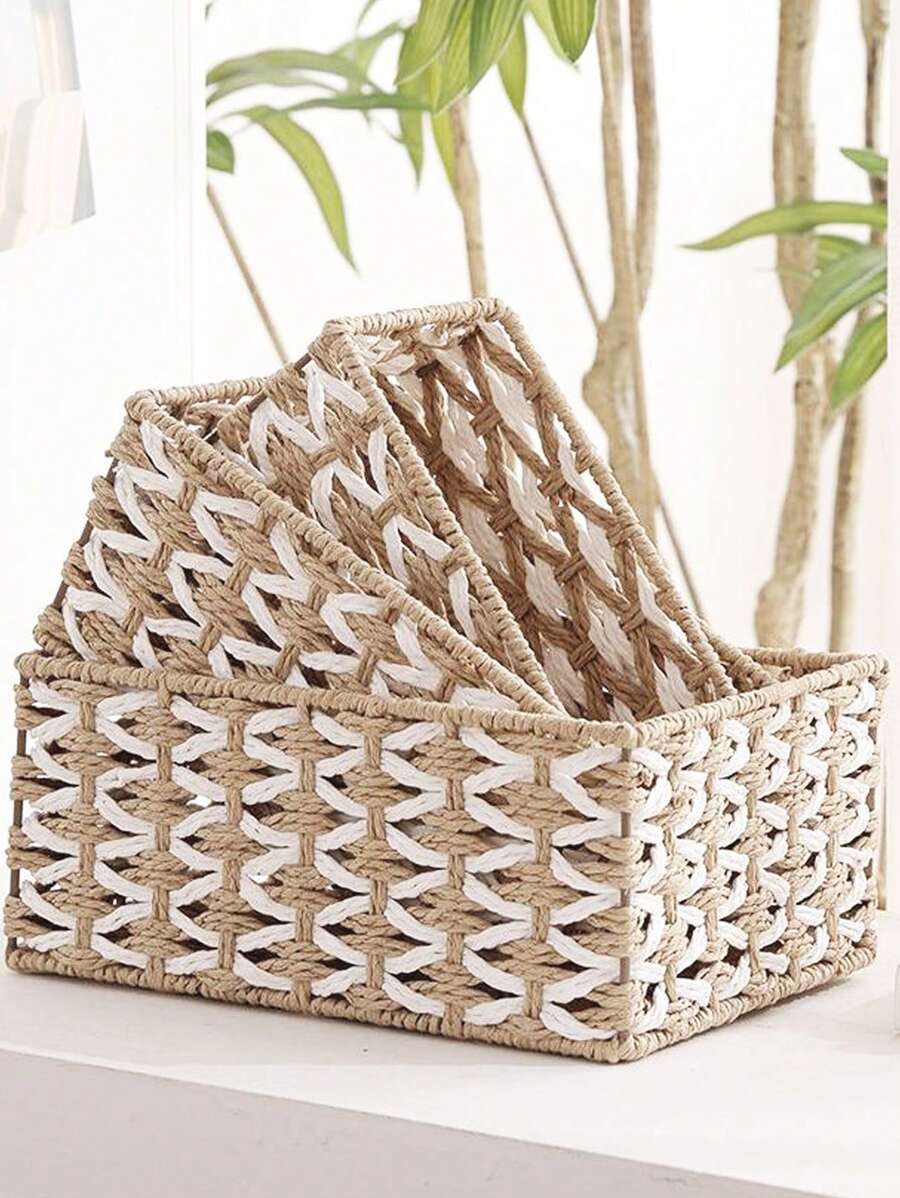 1 Miếng Thủ công Dệt Giỏ lưu trữ Đối với Bàn , Phòng khách Chìa khóa Hộp đựng Thùng đựng hàng , Qủa tặng Cho Ngày Lễ Tình Nhân - hình chữ nhật - Xem 1