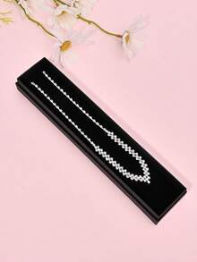 1個高端簡約絨面珠寶盒,適用於項鏈和手鏈,飾品整理盒 - 黑色 - 查看 2