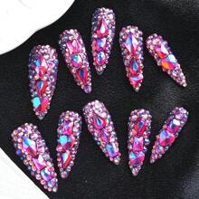 Nâng cấp diện mạo của bạn với 10 chiếc BEGAVET 10 chiếc móng tay thủ công độc đáo dài 100% với đầy đủ 3D kim cương giả ấn vào móng tay cho bé gái, đồ dùng làm móng dễ dàng - Màu tím - Xem 5