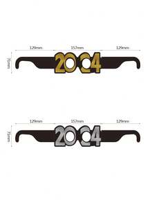 6入組2024年新年派對眼鏡,節慶裝飾面具,攝影道具氣氛創造用品 - 黑色 - 查看 3