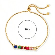 1pc Fashionable Rainbow Colored Rectangular Cubic Zirconia Decor Adjustable Ankle Chains Suitable For Women's For Beach Party Gifts - Yellow Gold - View 4