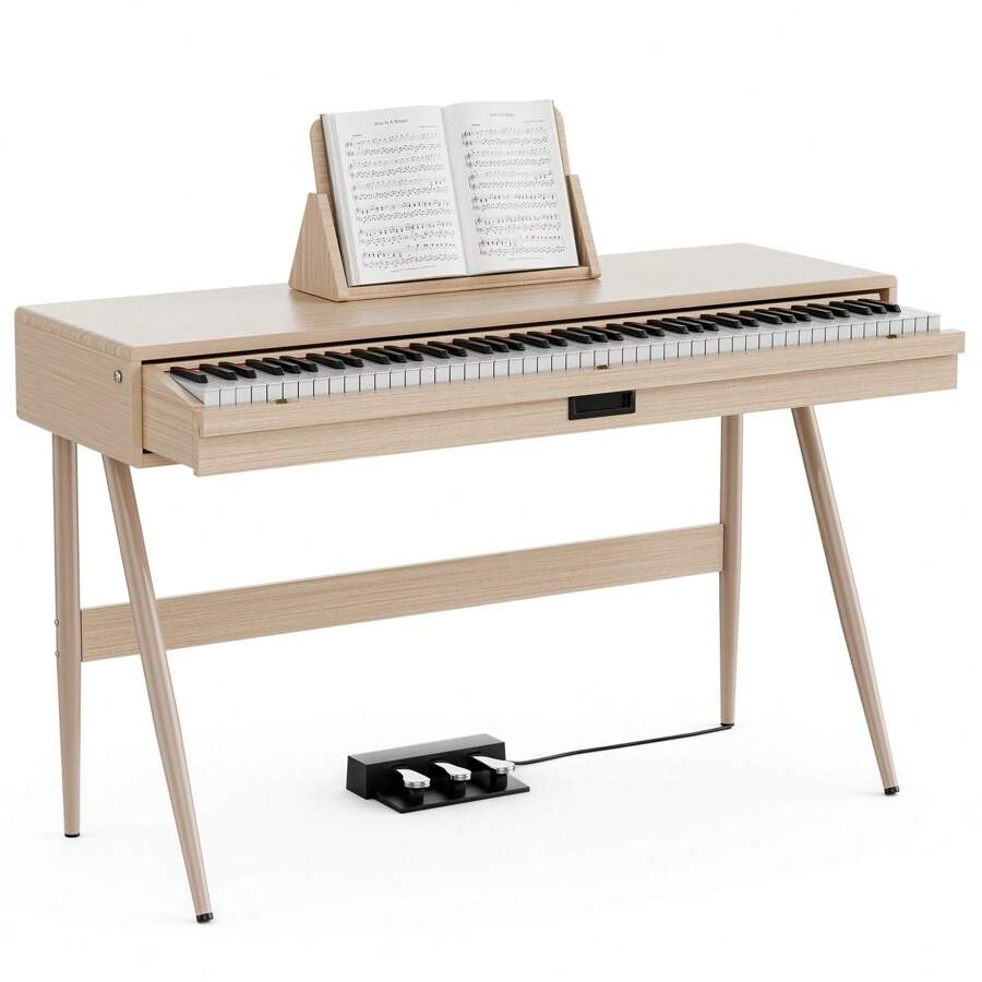 UMOMO 88 Key Weighted Digital Piano, Both Desk Piano & Vanity Desk Piano, 88 Key Progressive Hammer-Action Keyboard Piano For Beginners With MIDI, Burlywood - 米色 - 查看 1