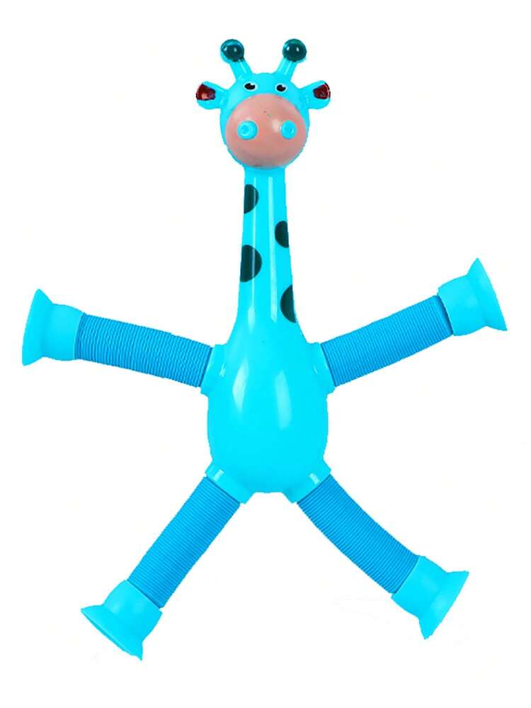 1 Pieza Juguete De Dibujos Animados De Jirafa Expandible Con Ventosas, Juguete Interactivo De Tubo Estirable Para Aliviar El Estrés, Forma Ajustable, Rotación Libre - Azul - Ver 3