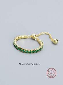 1 S925 Silver Ins Pull-out Design Stacked Row Of Green Rings Suitable For Women's Daily Matching - Yellow Gold - View 8