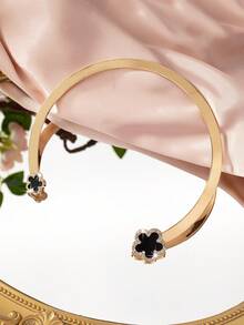 1入款女士時尚合金圓領項鏈,鑲有鑽石,彩色花朵和梅花形裝飾 - 黑色 - 查看 3