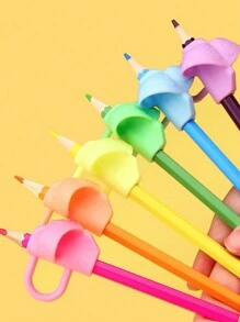 6入組隨機顏色三指握筆輔助器,適用於學生、初學者,附有筆插和姿勢校正器 - 彩色 - 查看 1