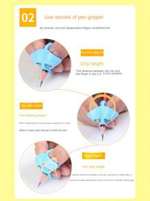 6入組隨機顏色三指握筆輔助器,適用於學生、初學者,附有筆插和姿勢校正器 - 彩色 - 查看 8