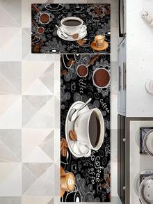 1pc coffee print anti-fatigue kitchen floor mat, non slip hallway balcony polyester laundry rug machine washable household carpet for hallway laundry room - Multicolor - View 5