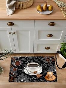 1pc coffee print anti-fatigue kitchen floor mat, non slip hallway balcony polyester laundry rug machine washable household carpet for hallway laundry room - Multicolor - View 6