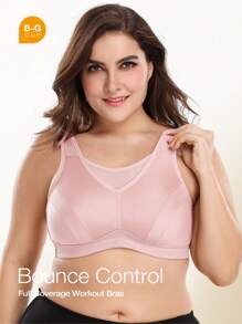 Wingslove Plus Size Women Sports Bra, High Intensity Full Coverage - Baby Pink - View 2
