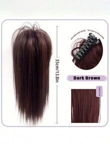 1頭女性深棕色瀑布式高馬尾假髮,發夾,半扎馬尾,輕盈且不易脫落的髮夾,簡單優雅的瀑布式半扎高馬尾假髮,適合日常使用