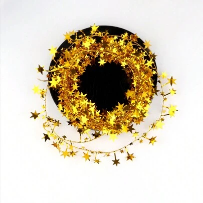1pc 7.5m Gold-Color Star Shaped Iron Wire Garland For Party Decoration, Festival Decoration, Christmas Tree Decoration, Christmas Tinsel Strip
