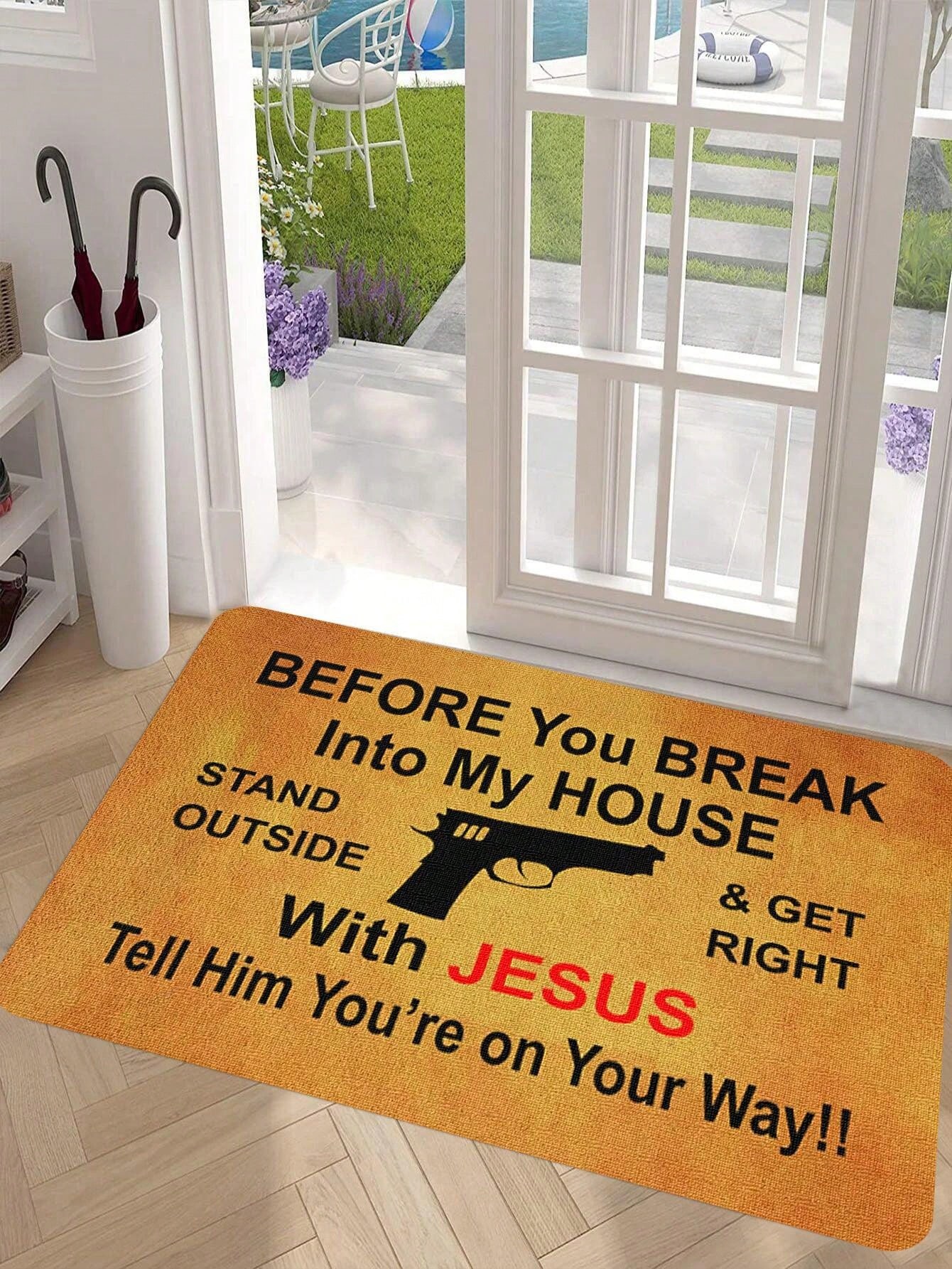 1pc Funny Pistol Doormat, Before You Break Into My House, Stand Outside