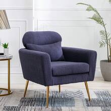 WellMall Mid Century Modern Boucle Accent Chair Upholstered Reading Chair Armchair Side Chair Single Sofa with Throw Pillow Leisure Club Chair with Gold Metal Leg for Living Room Bedroom Dorm Room Office - Màu xanh hải quân - Xem 1
