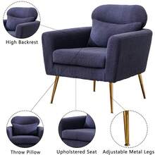 WellMall Mid Century Modern Boucle Accent Chair Upholstered Reading Chair Armchair Side Chair Single Sofa with Throw Pillow Leisure Club Chair with Gold Metal Leg for Living Room Bedroom Dorm Room Office - Màu xanh hải quân - Xem 6