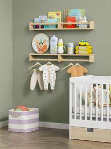 掛牆式書架,兒童掛牆書架,天然木製育兒室掛牆書架,兒童房浮動式書架,玩具和書籍收納組織器,幼兒兒童臥室浴室書架。