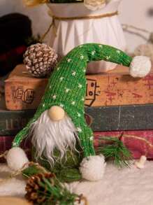 1只可愛的卡通聖誕白鬍子沒有臉的娃娃,聖誕娃娃森林人帽套織小矮人裝飾品