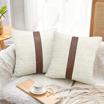 1pc Beige Snowy & Solid Color Patchwork Home Decor Pillowcase Set, Sofa Cushion Cover, Waist Pillow Cover (pillow Core Not Included)