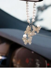 3pcs Rhinestone Decor Butterfly Shaped Pendant For Car Decoration - Pink - View 3