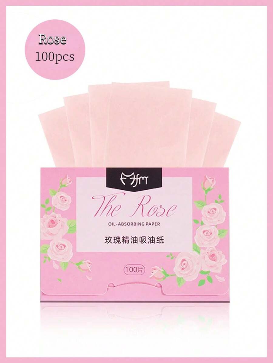 100张单面吸油纸 便携式洁面湿巾 控油洁面巾 化妆工具 - 粉色 - 查看 1