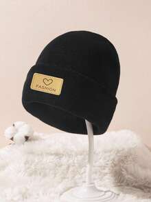 A Children's Love Solid Color Knitted Hat Pullover Hat - Black - View 3