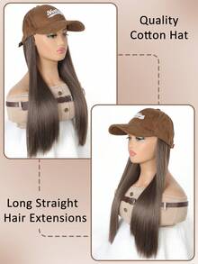 可調節帽型假髮合成長直酒紅色棒球帽與熱阻性擴展髮結附加給女性黑棕色 - 棕色 - 查看 3