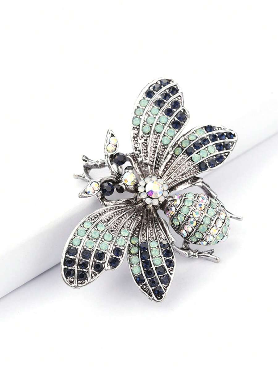 1個可愛蜜蜂襟針,藍色女性優雅鑲鑽襟針,適用於聖誕日常派對珠寶禮物