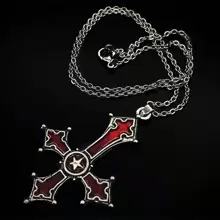 1pc Red Gothic Inverted Cross Pendant Necklace, European&american Punk Style Jewelry - Red - View 6