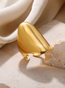 1pc Fashionable Gold Stainless Steel Elliptical Open Ring Suitable For Women's Daily Wear