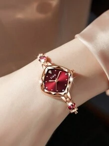 1 pieza Reloj de muñeca con forma de rombo rojo como regalo para estudiantes que regresan a la escuela - Rojo - Ver 4