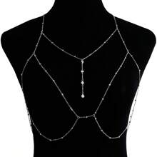 1pc Simple European & American Vacation Style Beach Silver Body Chain, Chest Chain, Waist Chain - Silver - View 1