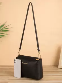 Solid Color Casual Shoulder Bag With Metallic Decorations