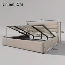 Sweiko Upholstered Bed, Hydraulic Bed Suitable For 180 X 200 Cm Mattresses, Upholstered Bed, With Bed Base And Slatted Frame - Màu be - Xem 2