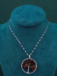 1pc Fashionable Versatile Copper Money Tree Pendant Necklace For Women, Dating, Birthday, Graduation Gift - Brown - View 5