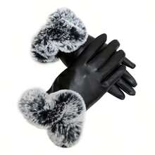 1 đôi Của phụ nữ Giường đôi Ngón tay chất liệu da PU Mùa Đông Găng tay , Sang trọng Lót Ấm áp Găng tay Đối với Ngoài trời Thể thao Trượt tuyết , Đạp xe , Lái - màu đen - Xem 5