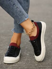 針織透氣休閒平底鞋 - 黑色 - 查看 2