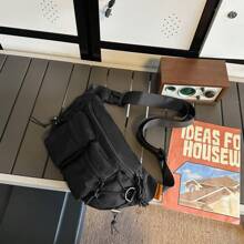 日本男士胸包斜挎包，休闲腰包单肩个性化运动包背包 - 黑色 - 查看 1