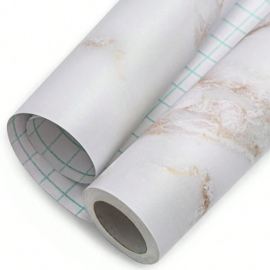 加厚大理石壁紙自粘檯面紙防水,白金自黏啞面接觸紙,適用於廚櫃地面浴室,黏性可拆除啞光罩膜 - 棕色 - 查看 1