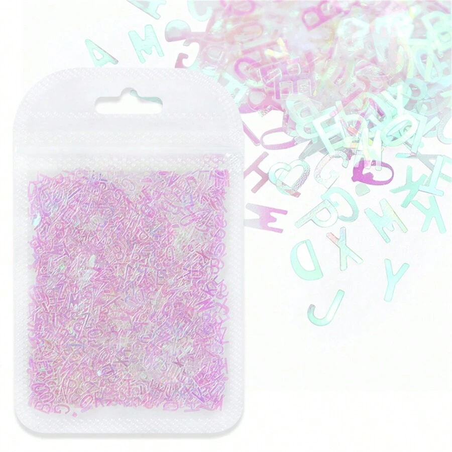 1袋3克26個字母激光混合指甲藝術亮粉,彩色寵物美甲亮片,可搭配uv膠指甲油進行diy裝飾 - 無色 - 查看 1