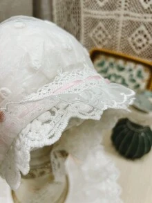 1 bộ Em bé Cô gái Ren trắng Bib Và Mũ Bộ - trắng - Xem 9