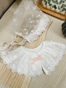 1 bộ Em bé Cô gái Ren trắng Bib Và Mũ Bộ - trắng - Xem 3