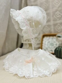 1 bộ Em bé Cô gái Ren trắng Bib Và Mũ Bộ - trắng - Xem 11