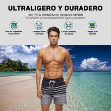 Traje de Baño Hombre Estampado Bañador Corto, Pantalones de Playa con 3 Bolsillos y cordón Ajustable, Trajes de Baño de Playa de Secado Rápido con Forro de Mallas, para Playa Natación Piscina - Gris - Ver 2